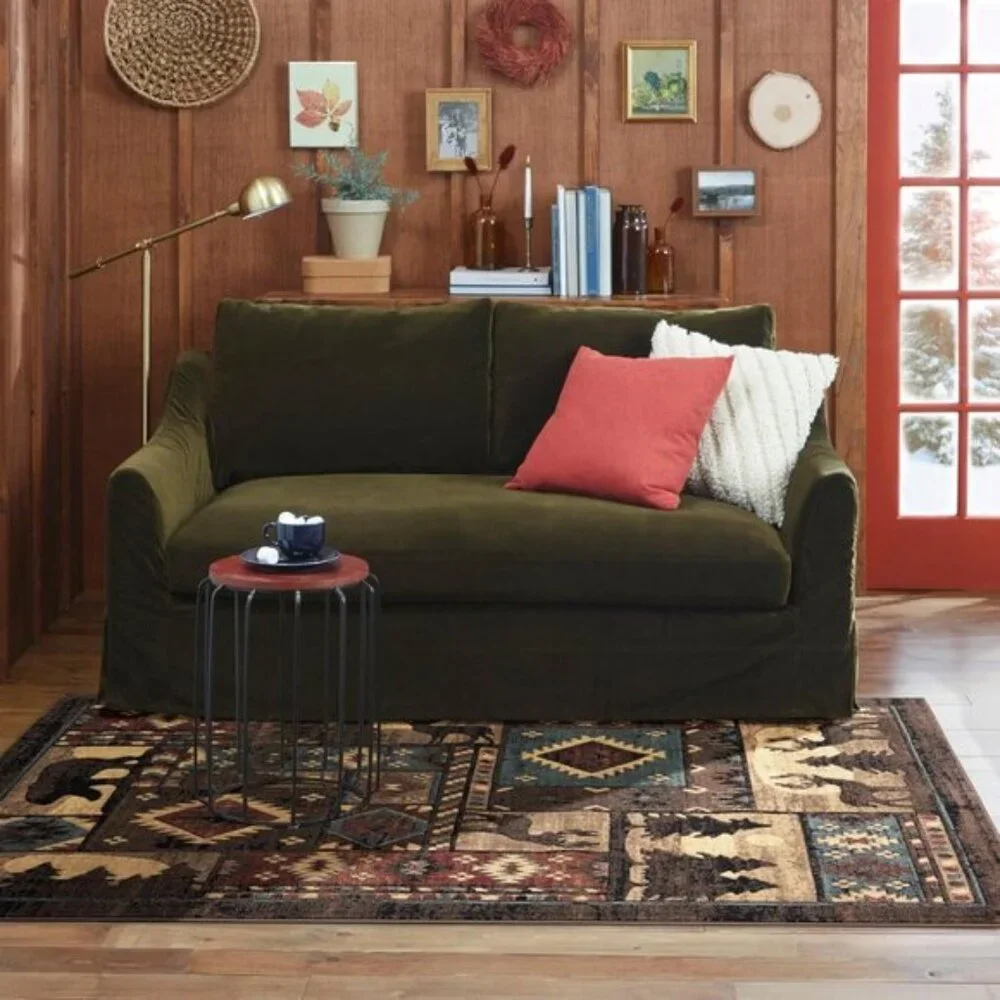 New 5.2x7.2 Buffalo Bear Rustic Area Rug, Brown Red Carpet for Home